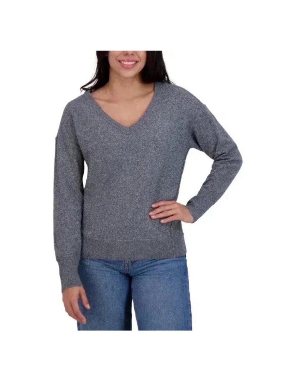 NWT Lucky Brand Women's XXL Gray V-Neck Sweater Polyester Blend